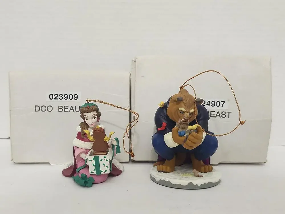 Vintage Disney Beauty and the Beast Christmas Ornament Pair Boxed Tree Set